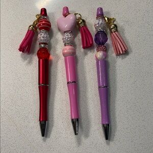 Valentines 3 Beaded Pen Set with Charms BNOT